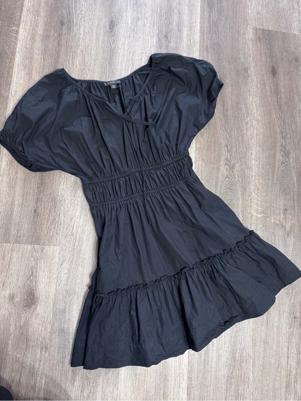 J. Crew Black Smocked Mini Dress with Ruffle Hem